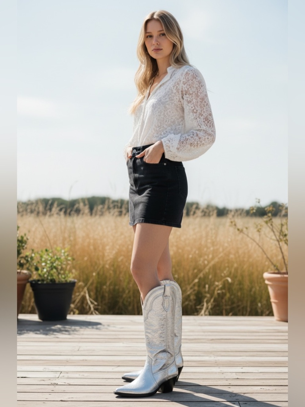 Dolce Vita Silver Metallic Western Knee-High Boots‎